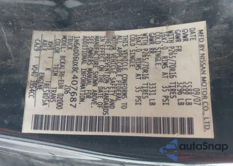 2008 Nissan Frontier Se из США, поврежденный, VIN 1N6AD06UX8C407687